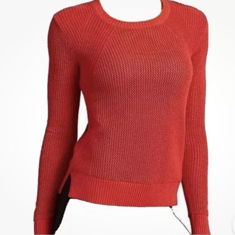 ATHLETA Cotton Blend Mesh Sweater Crew Neck Long Sleeve Pullover Split Sides L
